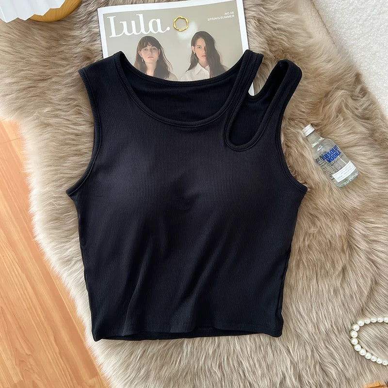 Naisi Shoulder Cut Out Built In Bra Crop Top